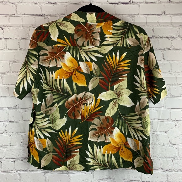VINTAGE Hawaiian Shirt Button-down Green with Palm Leaves - Picture 12 of 12